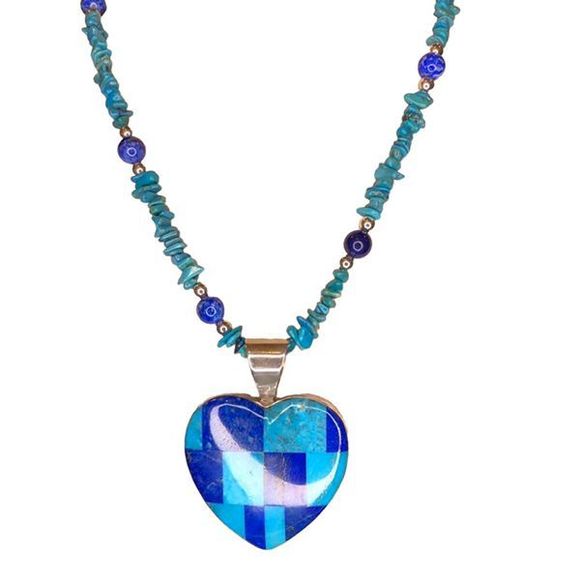 JAY KING DTR Turquoise Lapis Mosaic Inlay Heart Pendant Turquoise Lapis Necklace - Picture 12 of 13